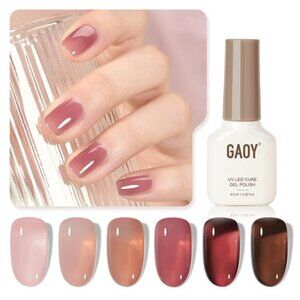 Rose Garden Jelly Gel Nail Polish of 6 Transparent Nude Red Pink Brown Colors